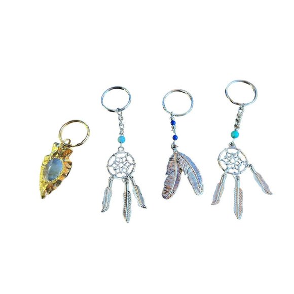 Native American Key Chain Set Feather Dream Catcher Silver - Picture 1 of 16